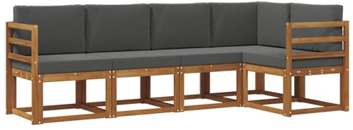 vidaXL Sofa Set mit Kissen 5 pcs Natur und Anthrazit, Gartenlounge, modernes Outdoor-Sofa, sectionale Möbel, langlebiges Patioset, Bequeme Terrassen-Sitzgelegenheit