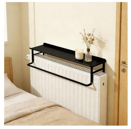 GOFQB Plant Shelf Over Radiator, Floating Radiator Shelf no Drilling Heat-Resistant and Burn-Proof for Bedrooms, Living Rooms, Bathrooms, Laundry Rooms(Black,15.75in/40cm)