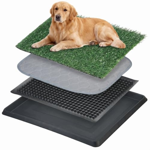 Dog Toilet Tray with Washable Pee Pad and Artificial Grass Dog Grass Toilet | Portable Dog Litter Tray for Puppy & Small Dogs Toilet Training Indoor Outdoor Dog Potty for Car or Home Use (40.6x50.7cm)