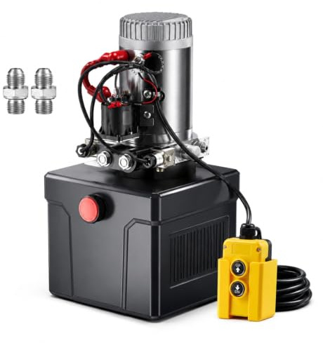 Pompe hydraulique 12 V à Double Effet avec réservoir, Groupe hydraulique pour Camion Benne, nacelle élévatrice, remorque et Levage