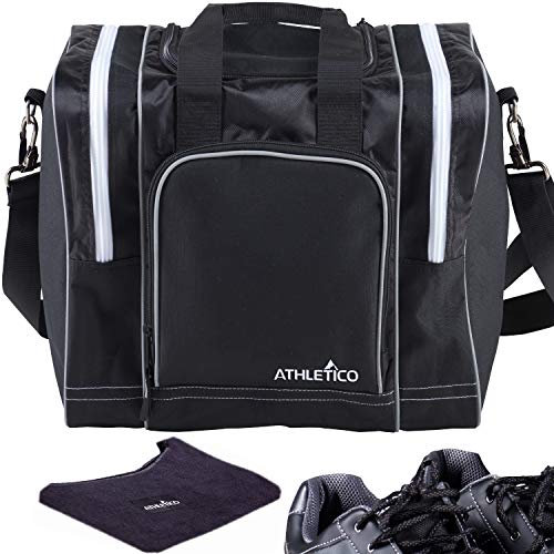 Athletico Bowling Bag & Seesaw Polisher Bundle - Einzelball-Einkaufstasche mit gepolstertem Ballhalter - Für ein Paar Bowlingschuhe bis Herrengröße 14 (schwarz)