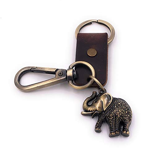 H-Customs Elefant Tier Dickhäuter antik Bronze Kunstleder besonderer Schlüsselanhänger Anhänger