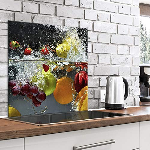 murando Spritzschutz Glas für Küche 60x60 cm Küchenrückwand Küchenspritzschutz Fliesenschutz Glasbild Dekoglas Küchenspiegel Glasrückwand Obst und Gemüse in Wasser - j-B-0060-aq-a