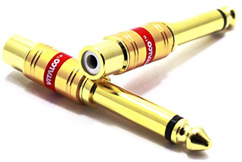 VITALCO Adaptateur Jack 6.35mm vers RCA Femelle Lot de 2 Cinch vers Jack 6.35 Mono TS Mâle Connecteur