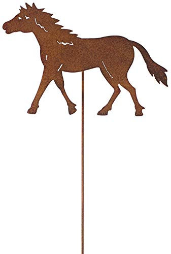 Metall Stecker Pferd Rost Stecken Beetstecker Tierfigur Rasenstecker Gartenstecker Blumenstecker Blumenbeet Frühlingsdeko Gras Garten Deko Pony Stute Gartendekoration Sommer braun (Pferd H=60cm)