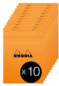 Rhodia 16200C - Packung mit 10 Notizblöcken No.16, DIN A5 80 Blätter kariert 80g, Orange, 1 Pack