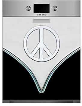 Oedim Vinilo para Lavavajillas Furgo Hippie con Simbolo Paz Negro, Vinilo Decorativo para lavavajillas, 70x80cm, decoración para cocinas, Pegatina lavavajillas-