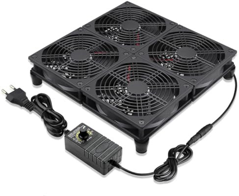 GDSTIME Lüfter 230V Großer Luftstrom 4 x 120mm 220V Kühlung Lüfter AC Angetrieben Geschwindigkeit Kontrolle DC 3V -12V für Router Arbeitsplatz Auspuff Belüftung Lüftertausch