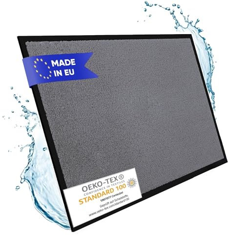 Entrando Fußmatte 40x60 cm mit Rutschfester Rückseite – waschbare Schmutzfangmatte für Eingangsbereich innen & außen, saugstark & farbneutral, Türmatte (Grau)