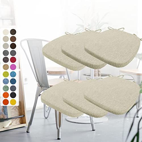 Aselbia 6er Set Stuhlkissen 40x38x3cm mit Bändern,Waschbare Sitzkissen rutschfest,Stuhlauflage Stuhlpolster Sitzkissen,Abnembar Bezug Mit Reißverschluss,Ideal für Zuhause Büro Küche Esszimmer,Beige