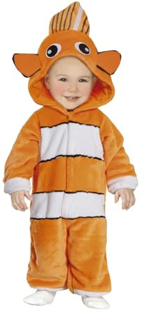 FIESTAS GUIRCA | Kleiner Fisch Baby Kostüm (12-18 Monate) - Kapuze und Overall - Tierkostüme für Halloween, Karneval und Kostümpartys - Ideal für Unisex Babys - Orange und Weiß