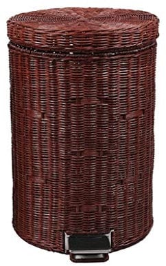 Poubelle ronde en rotin pour salle de bain avec couvercle et support en acier inoxydable, jaune, marron, poubelles d'intérieur ralentissent les poubelles pour salle de bain, chambre à coucher