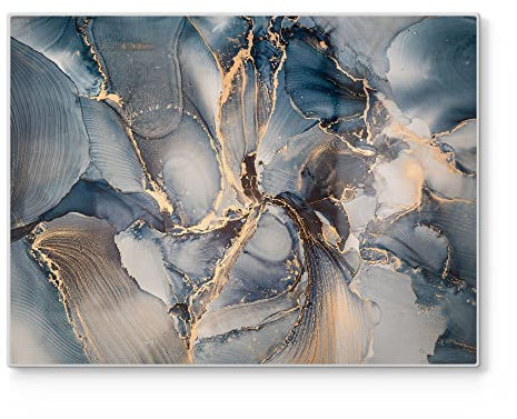 DEQORI Planche à découper en verre | Grande taille 40 x 30 cm | Motif « Jeu de couleurs marbre avec or » | Planche à découper design pour la cuisine | Planche à petit-déjeuner antibactérienne &