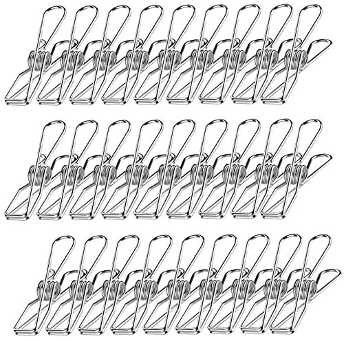 Skroad Clothes Pegs, 60 Pack Rustproof Stainless Steel Clothes Laundry Pegs for Washing Line, Strong Grip Washing Line Pegs, Clothes Pegs Clips for Snack Bags, Towels, Picture, Paper, Kitchen, Office