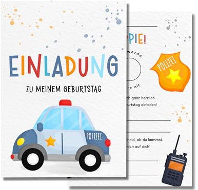 10er-Set Polizei Einladungskarten Kindergeburtstag | DIN A6 | Partyeinladungen | Polizei-Party | Geburtstagsparty | Einladungen für Kinder, Jungs und Mädchen