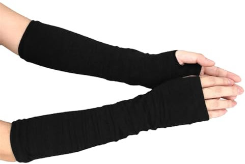 EODKSE 1 Paar Schwarze Damen-Winterhandschuhe: Fingerlose Armstulpen aus feinem Strick, Langer Handwärmer, warme Strickhandschuhe und Armwärmer in einem, Perfekt für kalte Tage,