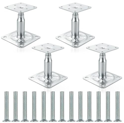FWEEK Lot de 4 support de poteau reglable, supports de poteau, galvanisés, 100 à 150 mm, hauteur réglable, pour clôtures, abris, abris de voiture, pergolas, travaux de construction