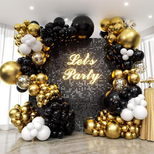 Luftballon Girlande Schwarz Gold Weiße,132Pcs Ballon Girlande Kit Schwarz Gold mit Black and Gold Balloon Arch Garland Kit für Geburtstag Party Deko,Graduations,Baby Shower,New Year,Hochzeit,Ramadan