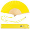 FISURA – Gelber Handfächer Moderner und lustiger Holzfächer. Origineller Fächer für den Sommer. Fächer mit Aufhängung. Maße: 42,5 Zentimeter x 23 Zentimeter.