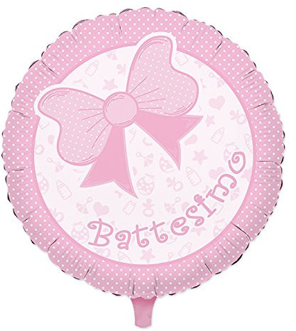 Pallone IL MIO BATTESIMO fiocco ROSA - palloncino in foil Mylar gonfiabile ad aria o elio Ø45cm- fornito sgonfio