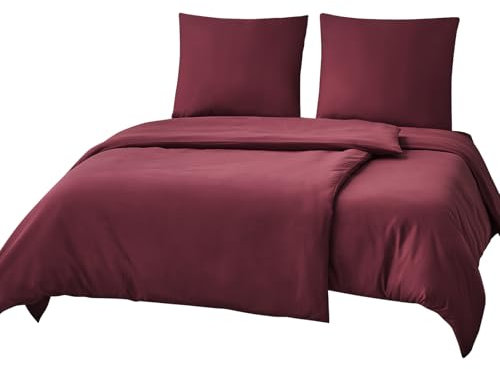 RUIKASI Bettwäsche 135x200 4teilig Rot - Burgundy Mikrofaser Bettwäsche-Sets Oeko-TEX, 2 Bettbezüge 135x200cm + 2 Kissenbezüge 80x80cm mit Reißverschluss, Weich und Bügelfrei