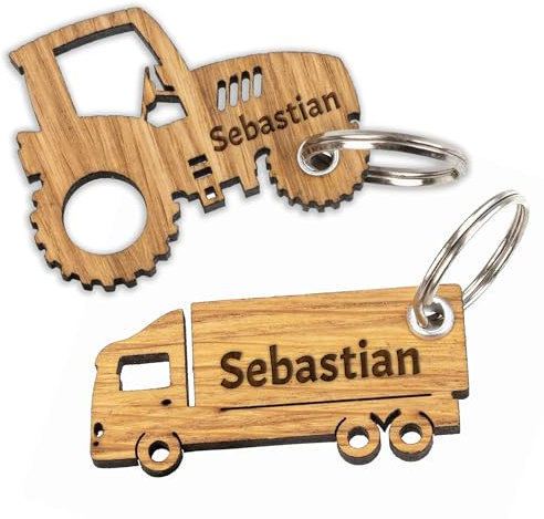 Unikatolo Schlüsselanhänger LKW mit Name personalisiert, aus Holz Anhänger graviert Geschenkidee, Kleinigkeit für Männer zum Führerschein Mitbringsel LKW-Fahrer | Männergeschenke Trucker
