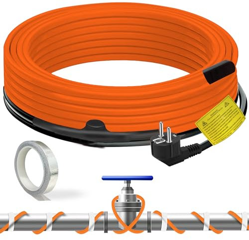 SOTISI Cavo riscaldante antigelo, 9 m, 230 V, autoregolante, con termostato integrato per la protezione di tubi dell'acqua, tubi di casa in metallo/plastica, grondaie, cavi fognari