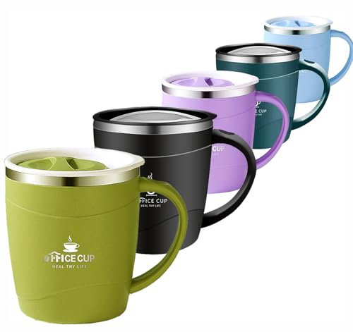 Offer Shop Coffee Mug 500ml (16oz), Double Wall Vacuum Insulated Stainless Steel Coffee & Tea Cup Non-Slip Handle and Slider Module Lid Reusable BPA Free Green