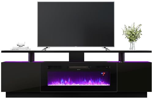 INMOZATA Electric Fire, Entertainment Center Console Table with Fireplace, 12Colors Realistic Flame Effect & 12Colors Moon Lights, Remote Control&Overheat Protection, 36 Fireplace, for 78 TV, Black