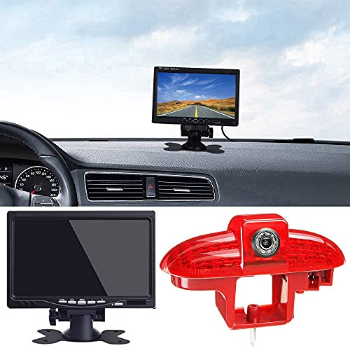 Mit 7 Zoll LCD Monitor, Nachtsicht HD Doppelkameras Einparkhilfe Kamera Bremsleuchte Rückfahrkamera Ersatz für Nissa Primastar/Opel Vivaro Van Diesel Petrol/Renault Trafic II III 2 3 Diesel Bus