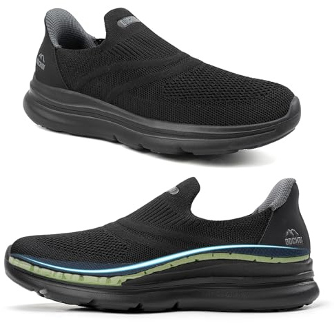 ODCKOI Slip On Trainers Men's Without Laces Shoes Outdoor Sports Shoes Running Shoes Lightweight Breathable Hands-Free Leisure Road Running Shoes, 1640 Vault Black, 12 UK
