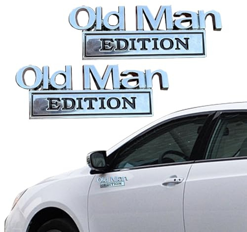 Old Man Edition Auto Emblem, 2025 Neue Old Man Edition Aufkleber Männer, 3D Metall Auto Emblem für Kofferraum, Seite Oder Heckklappe, Lustige Metall Logo Emblem für Auto, LKW, SUV (Silber-Schwarz*2)