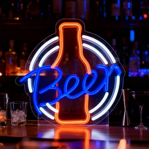 Beer Neon Schild, Bar Schild Beleuchtet, Bier Deko LED Neon Sign for Wall Decor,Dimmable Neonschild with USB Power for Bars, Pubs, Clubs, Hotels, Nightclubs, Home, Beer Parties, and Man Caves