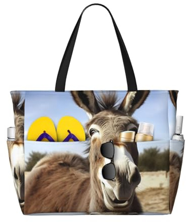 LXCNQFN Strandtasche für Damen, Leopard3, Strandtasche, faltbar, Pooltasche mit Reißverschluss, Turnbeutel, Lustiger Esel, Einheitsgröße
