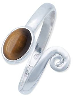 Ring 925 Silber Tigerauge brauner Stein größenverstellbar Edelstein echt Silber Damen Sterling Silber Geschenk (MRV-064-18)