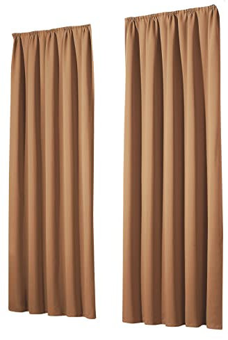 heimtexland Vorhang Blickdicht Thermovorhang Verdunklungsvorhänge 2er Set Kräuselband Deko Gardine isolierend Kälteschutz Sonnenschutz Ökotex Fensterdeko Typ139 Camel braun HxB 245x135 cm