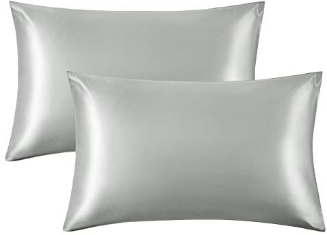 Bedsure Satin Pillowcase for Hair and Skin - Similar to Silk Pillowcase, Cooling Pillow Cases 2 Pack with Envelope Closure, Gifts for Women, Queen & Standard Size 50x75 cm, Grey