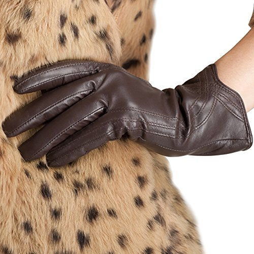 Nappaglo Damen Lederhandschuhe Winter Touchscreen Lammfell Elegant Echtleder Warm Handschuhe Outdoor, braun, M