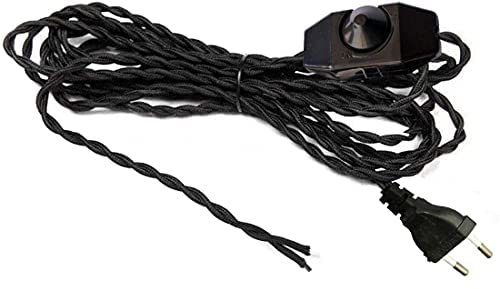 FSLiving Lampada fai da te con cavo di alimentazione nero da 1,8 metri e interruttore dimmer, 1 – 60 Watt dimmerabile (dimmer a corda), 220 – 230 V, interruttore dimmer CE in linea, design urbano