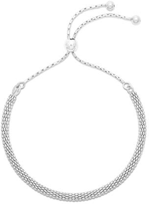 Hatton Jewellery Popcorn Bracelet, Sterling Silver Bracelet for Women, slider style clasp and adjustable in size. Made in Italy and Gift boxed