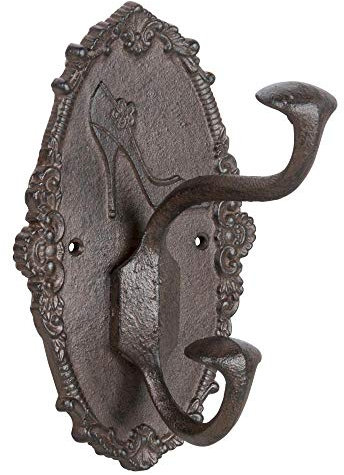 Esschert Design Schuhhaken aus Gusseisen, Garderobenaken, schwere Ausführung, mit Montagelochungen, 13,7 x 14,1 x 22,1 cm, mit Schuhrelief