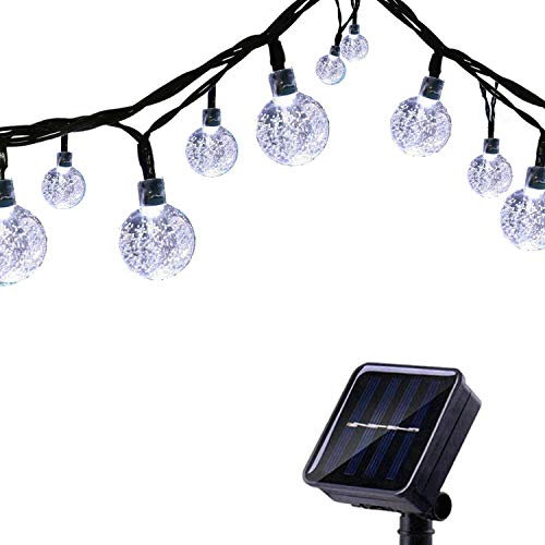 Tuokay Solar Lichterkette Außen 6,5m 30 LED 8 Modi Wasserdicht LED Außenlichterkette mit Kugel, Dekorative Beleuchtung für Garten Balkon Pavillon Terrasse Rasen Hof Zaun Deko (Weiß)