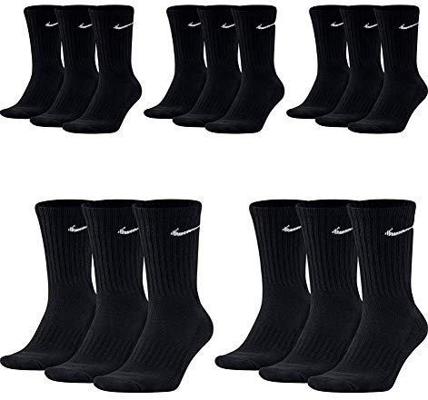 NIKE 15 Paar Herren Damen Socken Set Tennissocken Sportsocken Laufsocken Paket Bundle SX4508 Weiß Schwarz Grau, Sockengröße:46-50, Farbe:Schwarz