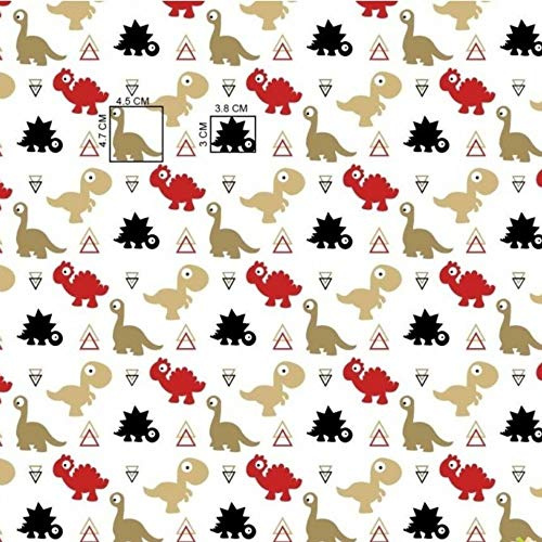Pingianer 100x160cm Dinosaurier 100% Baumwolle Baumwollstoff Kinder Meterware Handwerken Nähen Stoff (Dinosaurier Rot Schwarz Creme, 100x160cm (11,99€/m))