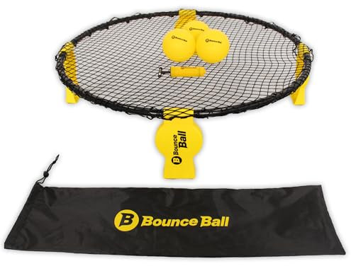 L.A. Sports Bounce Ball Deluxe Set | Roundnet Spiel mit rundnetz, 3 spielbällen, Tragetasche & ballpumpe | Outdoor Sport für Kinder & Erwachsene | perfekt für Garten, Strand & Park