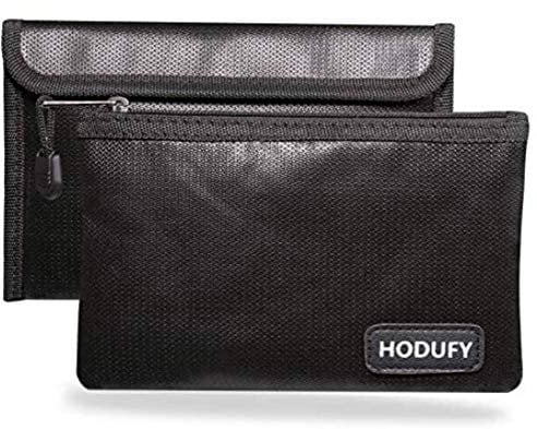 Small Fireproof Bag, Hodufy 5 x 8 inches Non-Itchy Fireproof Money Bag, Fireproof Cash Pouch, Bank Fireproof Bag Set for Valuables - Car Keys, Passport, Bank Deposit (2-Pack)