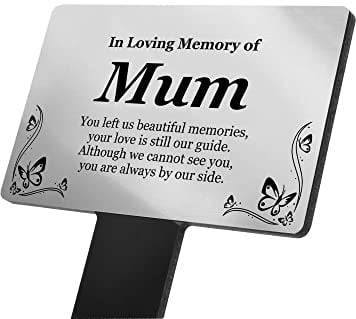Bereavement Gifts. MUM Memorial Plaques With Custom Text, Gardens Ground Stake Or Grave Ornaments - Acrylic, Waterproof and Hard Wearing. Shipped Globally. (Silver Mum)