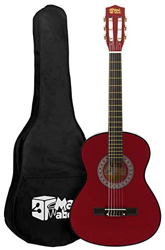 Mad About MA-CG01 3/4 Größe Rote Klassische Gitarre - Farbenfrohe Spanische Gitarre mit Tragetasche, Gurt, Pick und Ersatzsaiten - Rot