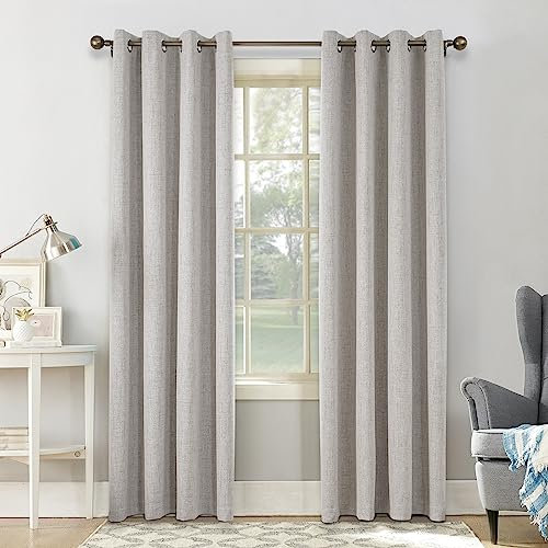 CUCRAF Vorhang 100% Blickdicht Leinen Gardinen mit Ösen Verdunklungsvorhänge Gardinen Grauweiß H225 x B140 cm 2er Set, Thermovorhang Kälteschutz Schallschutz Vorhang für Wohnzimmer Schlafzimmer