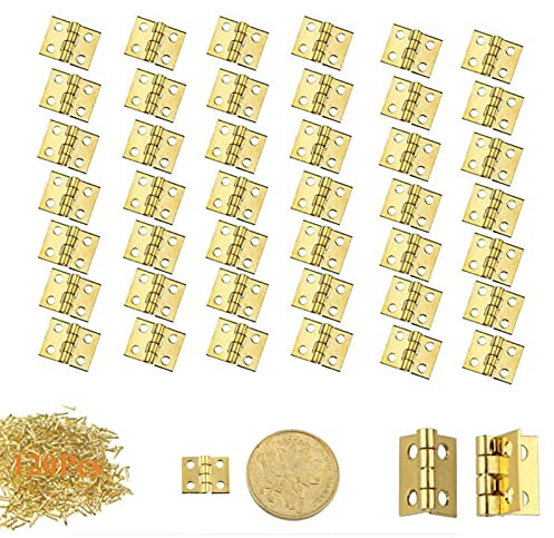 Yeemeen 120Stk Vintage Mini Messing Scharniere Steckverbinder Klein Scharnier Klappbar Klein für Holzkiste Schmuck-Box Puppenhaus Miniatur Möbel +480 Schrauben